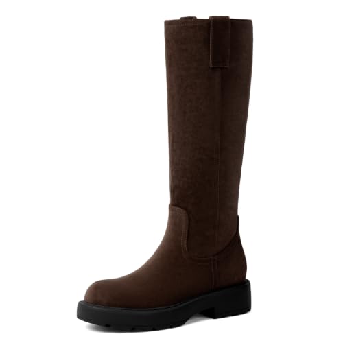 Image of VIUGJNEX Knee High Boots Women Low Heel Flat Chunky Fall Tall Riding Boots