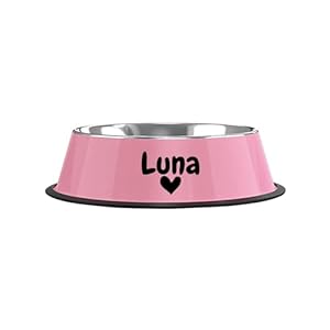 Personalized Dog Bowl Stainless Steel Cat Food Water Bowl Custom Name Puppy Bowl Suitable for Small Medium Large Dog Bowls with Non-Slip Base (Pink)