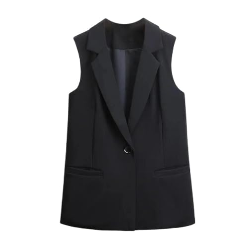 Chaleco de traje largo mujer chaqueta sin mangas solapa americana oficina entretiempo