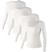 Liloak 4 Necklines Womens Long Sleeve Shirts Pack,Fitted Long Sleeve T Shirts for Women,Women's T...