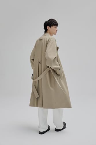 Image of Mens Oversized Long Trench Coat Double Breasted Lapel Windproof Overcoat With Belt