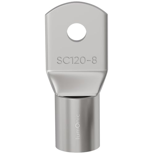 Lumonic 1x terminal de cable tubular 120mm² M8 I terminal de cable crimpado 120mm2 desnudo SC120-8 terminales de anillo 120mm², terminales de cable 120mm² I terminales de cable de anillo