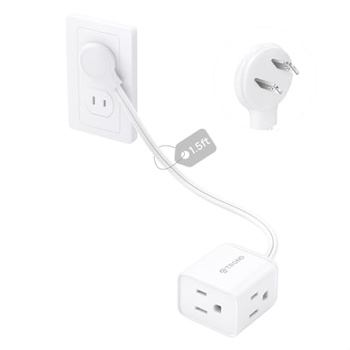 Image of TROND 2 Prong to 3 Prong Extension Cord 1.5ft, Polarized Flat Plug, 3 AC | Low Profile for Behind Furniture, 13A /1625W for Non-ground Socket in Indoor Old House Home Office Kitchen Tight Space, White
