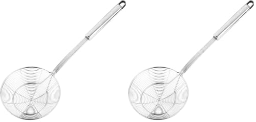 Image of Hiware Solid Stainless Steel Spider Strainer Skimmer Ladle for Cooking and Frying, Kitchen Utensils Wire Strainer Pasta Spoon, 5.4 Inch (Pack of 2)