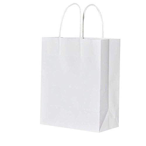 Image of Sturdy Small White Kraft Paper Bags with Handles Bulk, Bagmad Gift Bags 5.25x3.25x8 inch 100 Pcs Pack, Craft Grocery Shopping Retail Party Wedding Bags Sacks (White, 100pcs)