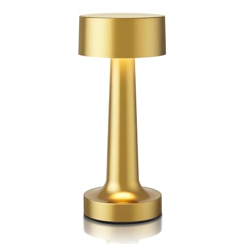 Image of CLAPONE Portable Rechargeable LED Lamp, Touch Control with Stepless Brightness & 3 Color Modes, Metal Table Lamp for Bedroom, Desk & Nightstand