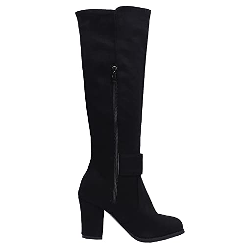 Women's Block Heel Long Boots Solid Color Knee High Boots3