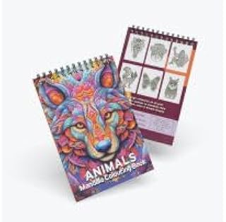 كتاب تلوين بتصميم حيوانات ماندالا من 60 صفحة مقاس A5 بسلك من الأعلى