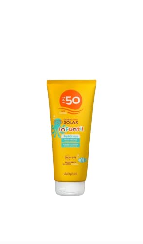 Deliplus Crema Solar Infantil FPS 50, para Pieles Sensibles, Resistente al Agua, Sin Fragancia, 200 ml