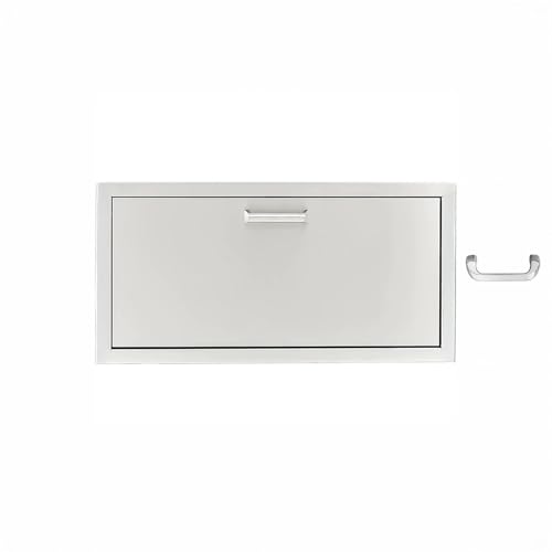 Mont Alpi Signature 30"W x 15"H inch Commercial Grade 304 Stainless Steel Outdoor Kitchen Island BBQ Grill Single Sliding Access Drawer with Traditional and Contemporary Style Handle Set - Made in USA