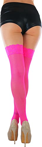 Image of ToBeInStyle Women's Wide Floral Lace Fishnet Thigh Hi Stockings