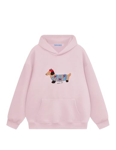 Aelfric Eden Sudadera con Capucha de Perro de Dibujos Animados para Hombre Oversized con Capucha de Manga Larga Y2K con Estampado Básico Vintage Unisex para Deporte y Ropa de Calle, Rosa., XXS
