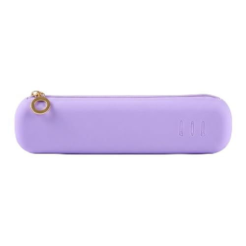 Estuche Rígido de Silicona con Cremallera para Lápices, Maquillaje y Brochas, Organizador Impermeable Lavable de 20 x 5 cm, Funda Compacta para Colegio, Oficina, Viaje y Accesorios, Color Morado, Mate