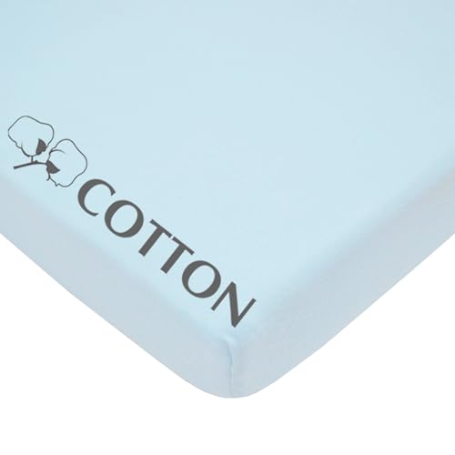 Image of American Baby Company 100% Natural Cotton Fitted Pack and Play Sheet 39 inch x 27 inch - Soft & Breathable Pack N Play Sheet for Playpen, Playard & Mini Crib Mattress, Blue, for Boys & Girls