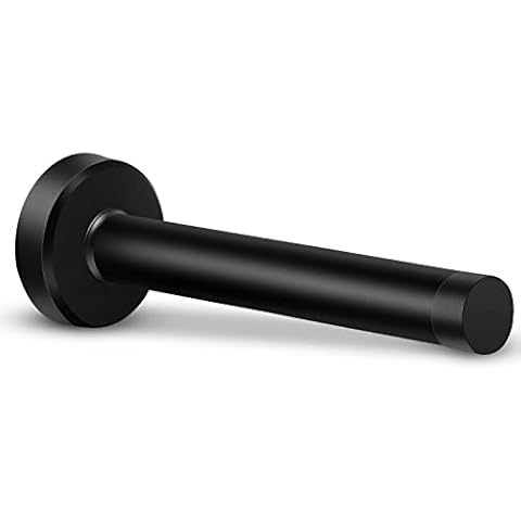 Door Stopper, 5 Inch Long Door Stop, Stainless Steel Wall Mounted Doorstops Bumper Rubber Tips, Modern Door Stop Door Holder Protection Sound Dampening, Matte Black Cover