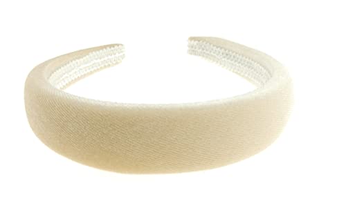 Image of Womens Luxe Slightly Padded Puffy Velvet Flat Winter Evening Wedding Party Birthday Bridal Christmas Birthday Bridesmaid Headband Alice Band Hair Accessories Hairband (Creamy Beige, One Size)