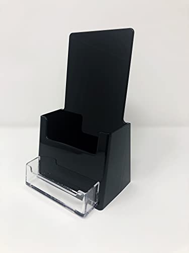 4" Wide Tri-Fold Booklet Brochure with Business Card Holder - Acrylic Counter-top Organizer (Black, Pack of 1)
