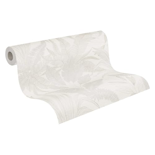Livingwalls Papel pintado 396542 con hojas de palmera en crema, beige - papel pintado floral de con textura fina y efecto metálico en dorado - 10,05m x 0,53m - Fabricado en Alemania