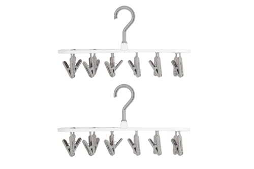 Image of Cloth Drying Hanger 12 Clips,360 Degree Portable and Foldable Clips,Baby Clothes, Clothes Drying Stand,Indoor Clothes, Space Saving, Travel Safe (Grey Pack of 2)