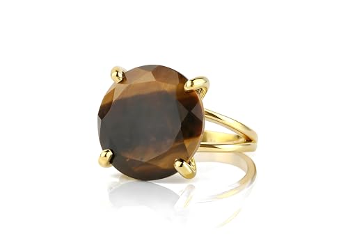 Bague oeil de tigre femme en or jaune véritable artisanale bohème