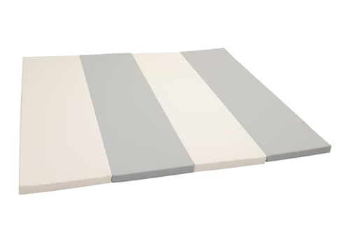 大阪長生堂 プレイマット ベビーマット 厚さ4cm 折りたたみ シームレス 床暖房対応 防水 ベビー 赤ちゃん クッションマット (ホワイト×グレー, 120×180)