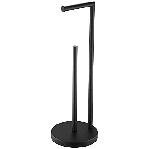 Toilet Paper Roll Holder Stand, NEWRAIN Bathroom Free Standing Toilet Tissue Paper Roll Holder Stand with Reserve Function,Matte Black Cover