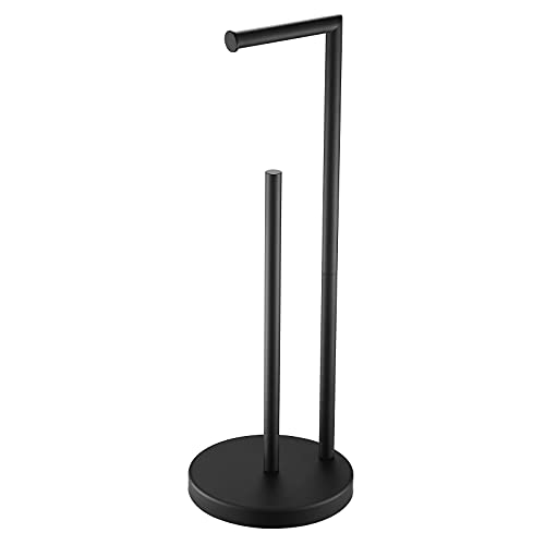 Porte Papier Toilette, NEWRAIN Porte-Rouleau de Papier Toilette sur Pied pour Salle de Bain, Support de Rouleau de Papier Toilette en Acier Inoxydable avec Finition Noire Cover