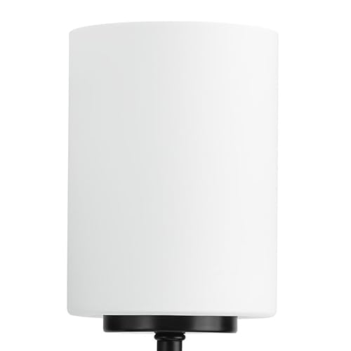 Image of Progress Lighting 2-Light Bathroom Vanity Light, Modern Bath Lighting Fixture with Etched White Glass Shades for Over the Mirror, Reversible Mounting, Replay Collection, Textured Black