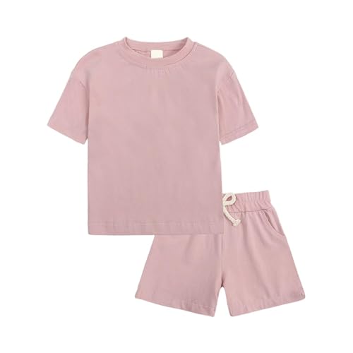 Cotton Athletic Outfits for Kids Girls Kit Short Sleeve Athletic 𝐏ajamas Sweatshirt Set Plain Tracksuit Clothes Suit