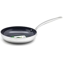 Greenpan Barcelona Evershine - Sartén antiadherente de tres capas de acero inoxidable con refuerzo de diamante, cerámica de 20 cm, sin PFAS, multicapa, inducción, apta para horno, color plateado