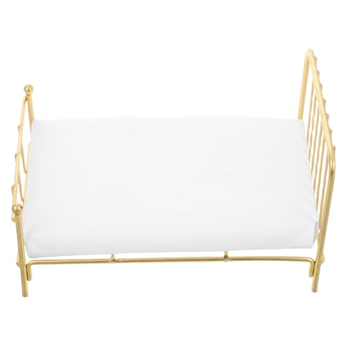 Mobiliario de metal dorado premium para casa de muñecas con colchón a escala 1:12