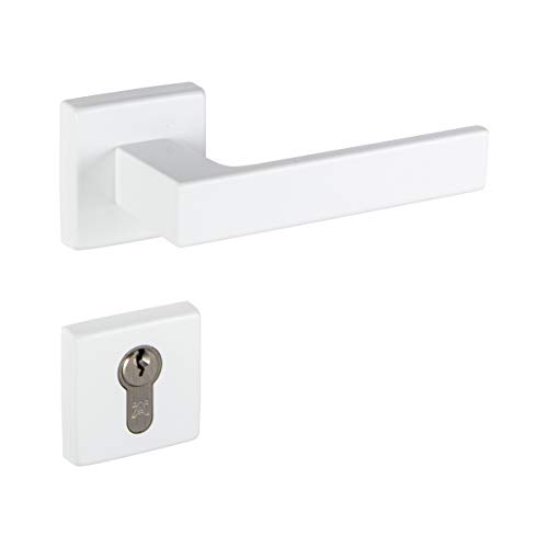 Gedotec Door Handle Aluminium Door Fitting White Door Handle Room Door – Push 1317 | Rosette Set for Inner Doors | PZ Cylinder | Door Handle White Matt | 1 Set – Handle Set Square with Screws
