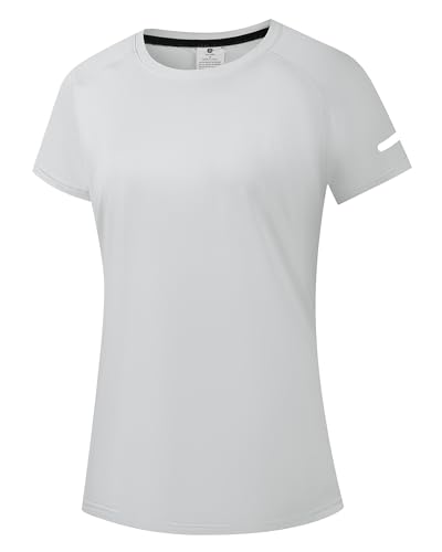 Holure Camiseta de protección solar UPF 50+ para mujer, manga corta/larga, ligera, de secado rápido, SPF UV, para natación, Manga corta: gris, XL
