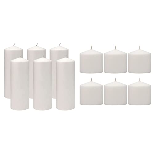 Stonebriar 18 Hour Long Burning Unscented Pillar Candles, 3X8, White & 18 Hour Long Burning Unscented Pillar Candles, 3X3, White, Pack Of 6 #TOP16