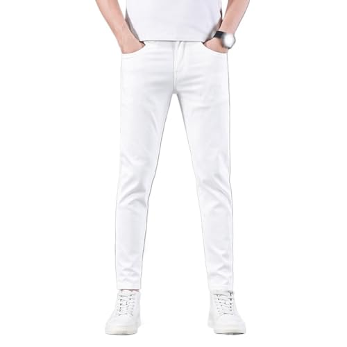 White Cropped Jeans, Thin Stretch Slim Fit, Small Leg Cropped Pants(39) - Main Image