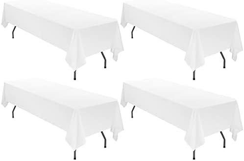 4 Pack 60 x 126 Inch Tablecloth, White Polyester Tablecloth for 8 Ft Rectangle Tables, Stain and Wrinkle Resistant Washable Fabric Table Cover for Wedding Party Dining Buffet Parties or Camping