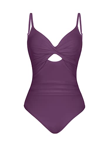 Cupshe One Piece Swimsuit For Women Bathing Suits Twist Front Cutout Adjustable Straps Ruched Swimwear S, Dark Purple #TOP5