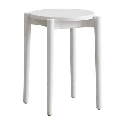 Taburete apilable blanco moderno, taburete redondo de plástico para el hogar, sala de estar y dormitorio, diseño simple, ligero y perfecto para uso en interiores y exteriores.