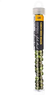 John Bead Czech Glass Seed Beads 2/0 Opaque Travertine Light Green 22g Vial of DIY Jewelry Making Beads Preciosa (Jablex)