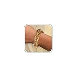 Chunky Gold Bracelet for Women Non Tarnish, Trendy Stretch Cuban Link Chain Plated Gold Bangle Bracelets (O-Chain-Gold)