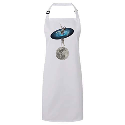 Tablier blanc galaxie et lune, le cadeau idéal pour passionné de cuisine et d'art