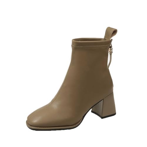 Generic Botas tobillo gruesas punta cerrada mujer zapatos cremallera en la espalda tacón medio estil