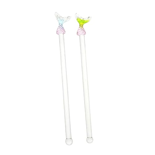 OFFSCH 2pcs Mermaid Swizzle Sticks Glass Stirring Rods Long Handle Drink Stirrer for Cocktails and Beverages Cute Design for Home Bar and Party Use