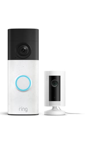Image of Ring Battery Doorbell (newest model) Speckled White, with Indoor Cam, White