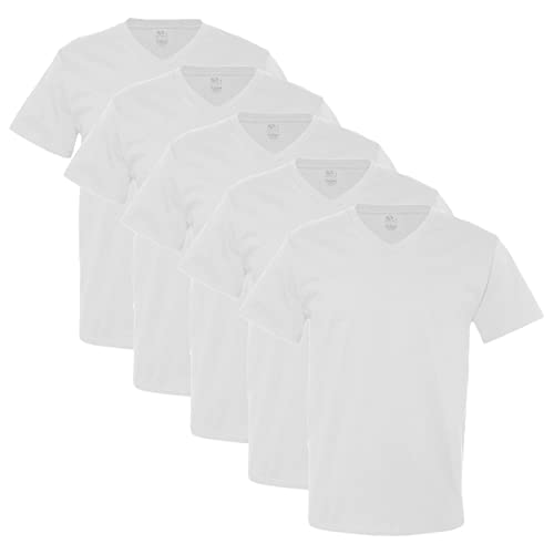 Fruit of the Loom Men's V-Neck Tee , White, Large(Pack of 5)