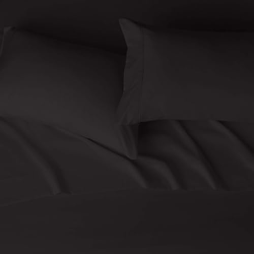Image of Amazon Basics Lightweight Super Soft Easy Care Breathable Microfiber 4 Piece Cozy Comfortable Bed Sheet Set, Wrinkle Resistant with 14-Inch Deep Pockets, Queen, Black, Solid