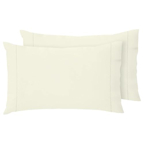 Giovanni Dolcinotti | Juego de 2 Fundas de Almohada de Colores Tipo Saco con Solapa y Acabado en Zigzag - 50 x 80 cm - 100% algodón - Made in Italy - Crema - Modelo Toronto