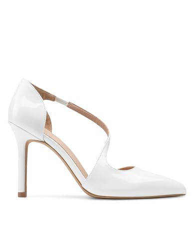 Image of Women's Pointed Toe High Heel Pumps, Elegant Asymmetric Cross Strap D'Orsay Stiletto Strappy Heels, Glossy Patent Dress Shoes for Wedding, Party, and Office