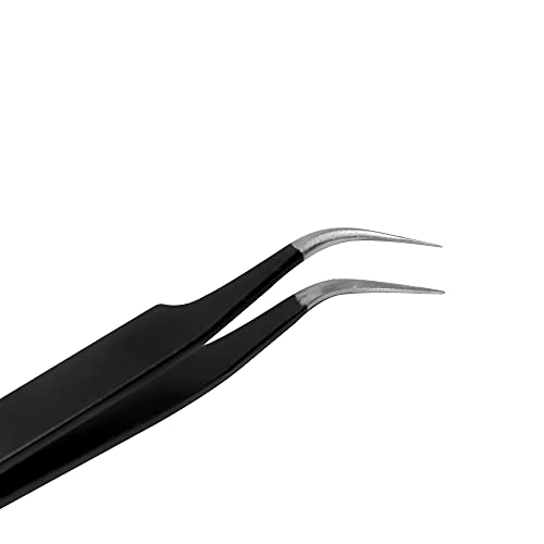 Image of SET OF 2 Precision black coated Stainless Steel Tweezers - Straight & Curved for Electronics, Jewelry-Making, Craft, Soldering, etc