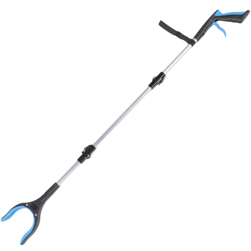 FESTFENDS Foldable Trash Picker Grabber Tool with 3-fold Long Handle, Blue Garbage Clamp for Outdoor Litter Pickup and Sanitation Cleaning, Portable Trash Clamp for Home and Industrial Use